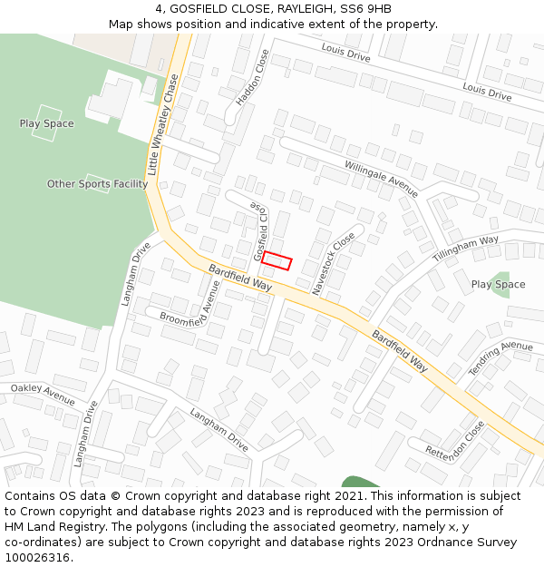 4, GOSFIELD CLOSE, RAYLEIGH, SS6 9HB: Location map and indicative extent of plot