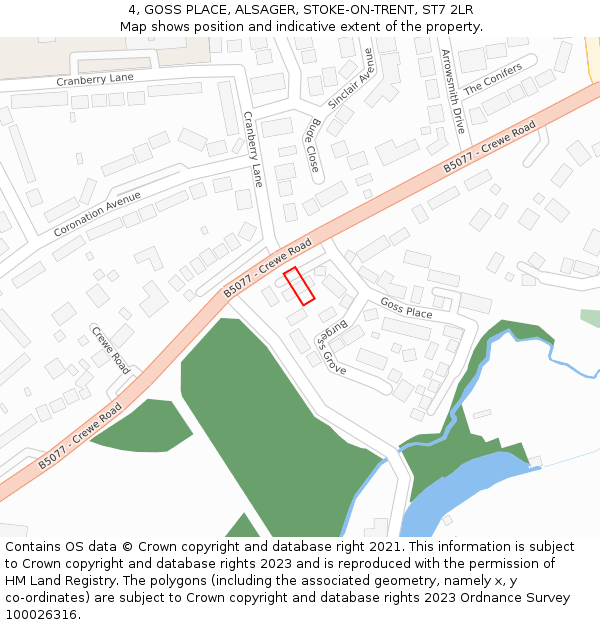 4, GOSS PLACE, ALSAGER, STOKE-ON-TRENT, ST7 2LR: Location map and indicative extent of plot