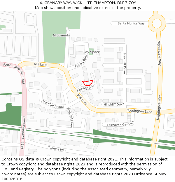 4, GRANARY WAY, WICK, LITTLEHAMPTON, BN17 7QY: Location map and indicative extent of plot