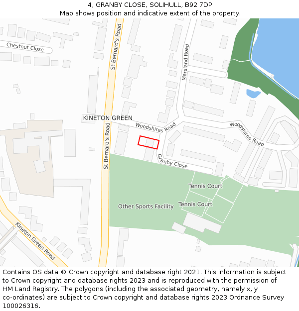 4, GRANBY CLOSE, SOLIHULL, B92 7DP: Location map and indicative extent of plot
