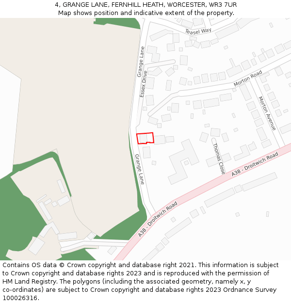 4, GRANGE LANE, FERNHILL HEATH, WORCESTER, WR3 7UR: Location map and indicative extent of plot