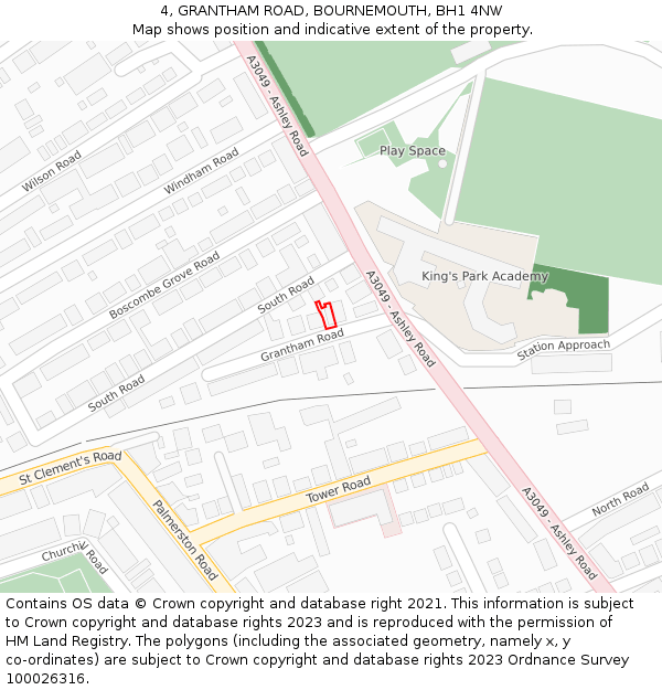 4, GRANTHAM ROAD, BOURNEMOUTH, BH1 4NW: Location map and indicative extent of plot