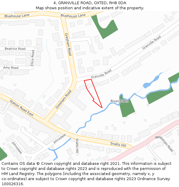 4, GRANVILLE ROAD, OXTED, RH8 0DA: Location map and indicative extent of plot