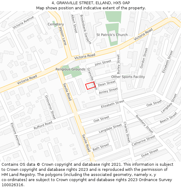 4, GRANVILLE STREET, ELLAND, HX5 0AP: Location map and indicative extent of plot
