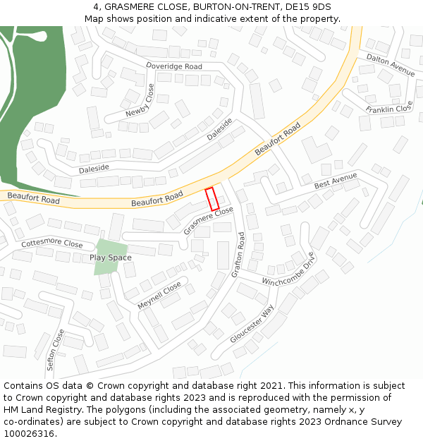 4, GRASMERE CLOSE, BURTON-ON-TRENT, DE15 9DS: Location map and indicative extent of plot