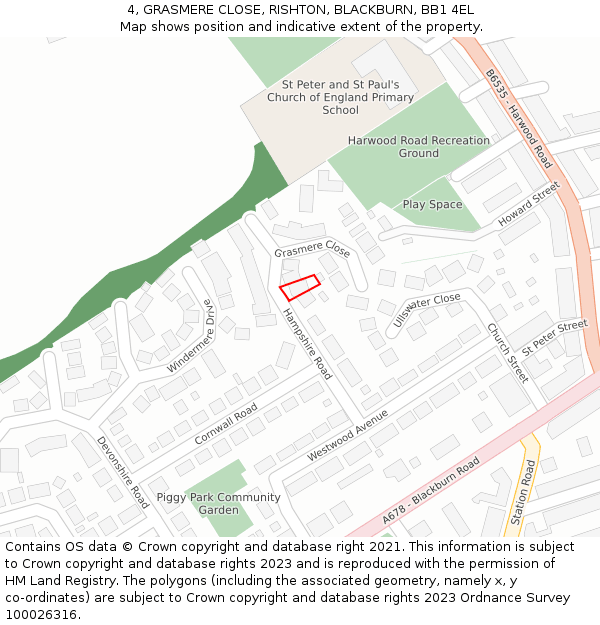 4, GRASMERE CLOSE, RISHTON, BLACKBURN, BB1 4EL: Location map and indicative extent of plot