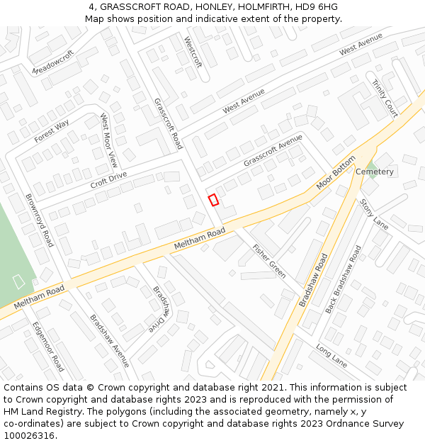 4, GRASSCROFT ROAD, HONLEY, HOLMFIRTH, HD9 6HG: Location map and indicative extent of plot