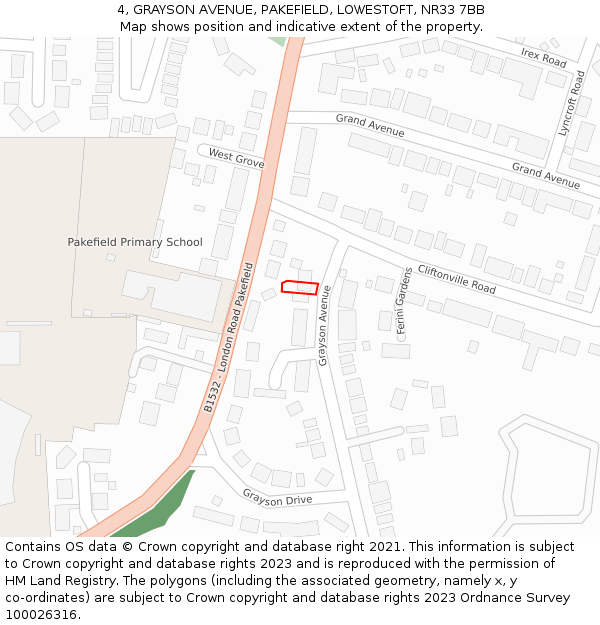4, GRAYSON AVENUE, PAKEFIELD, LOWESTOFT, NR33 7BB: Location map and indicative extent of plot