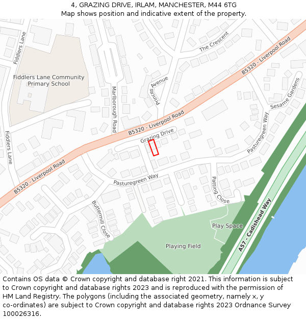 4, GRAZING DRIVE, IRLAM, MANCHESTER, M44 6TG: Location map and indicative extent of plot