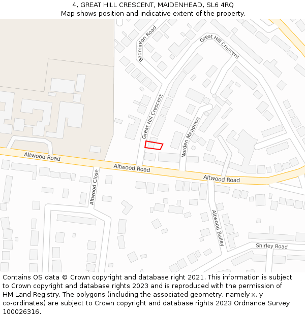 4, GREAT HILL CRESCENT, MAIDENHEAD, SL6 4RQ: Location map and indicative extent of plot