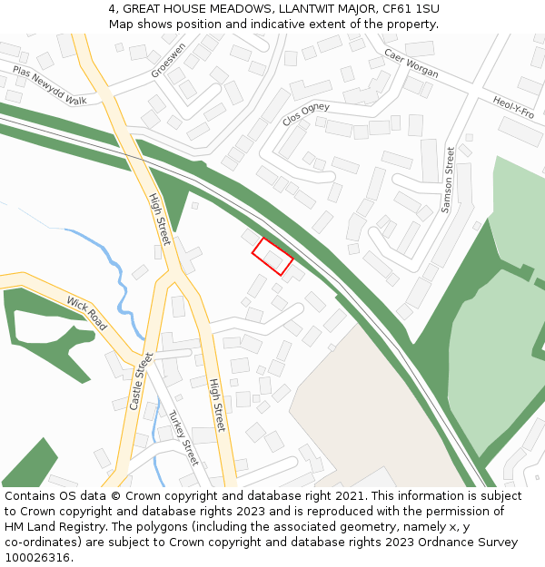 4, GREAT HOUSE MEADOWS, LLANTWIT MAJOR, CF61 1SU: Location map and indicative extent of plot