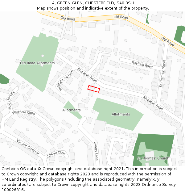 4, GREEN GLEN, CHESTERFIELD, S40 3SH: Location map and indicative extent of plot