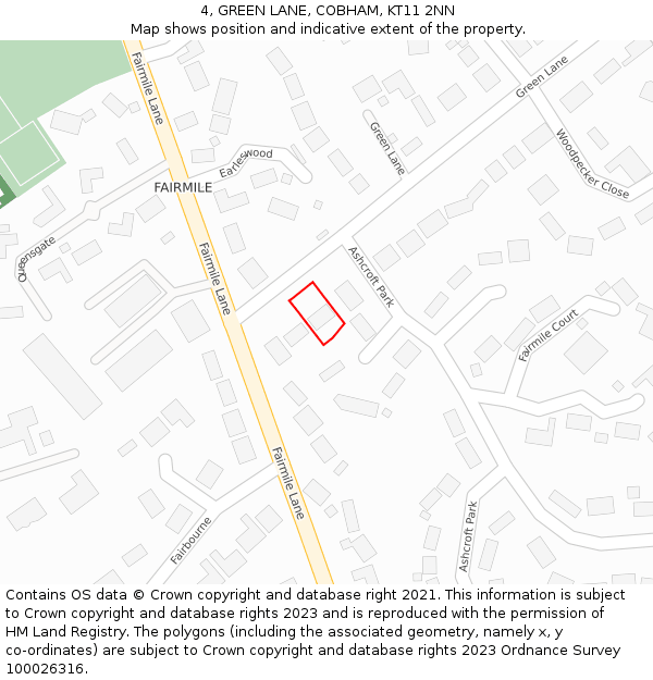 4, GREEN LANE, COBHAM, KT11 2NN: Location map and indicative extent of plot