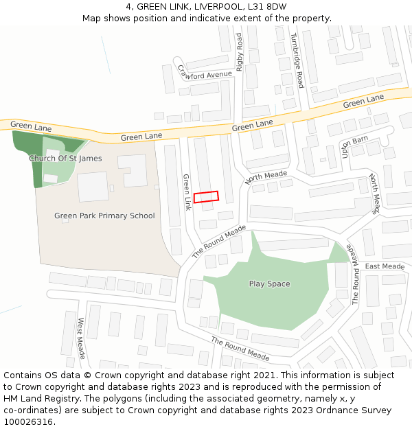 4, GREEN LINK, LIVERPOOL, L31 8DW: Location map and indicative extent of plot