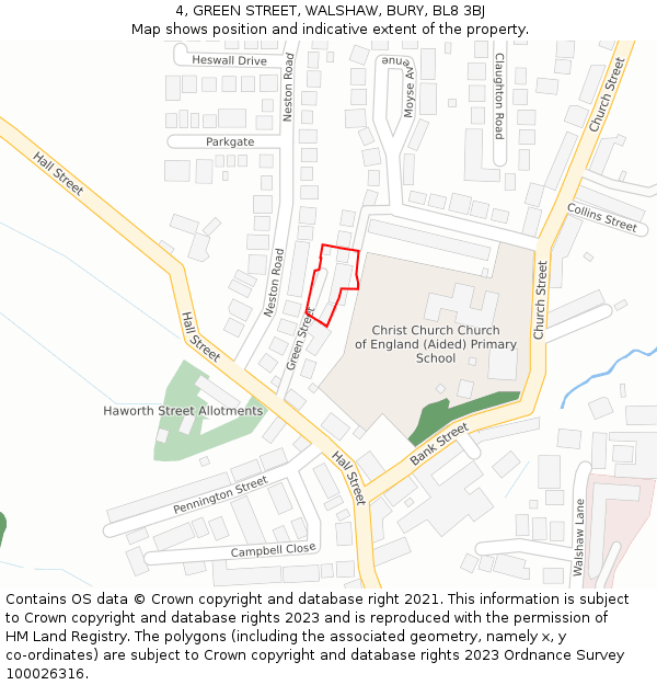 4, GREEN STREET, WALSHAW, BURY, BL8 3BJ: Location map and indicative extent of plot