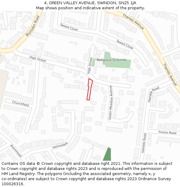 4, GREEN VALLEY AVENUE, SWINDON, SN25 1JA: Location map and indicative extent of plot