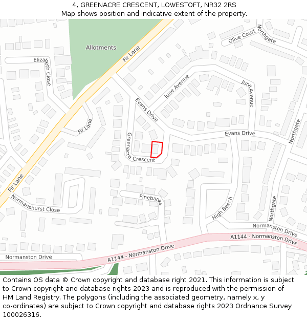 4, GREENACRE CRESCENT, LOWESTOFT, NR32 2RS: Location map and indicative extent of plot