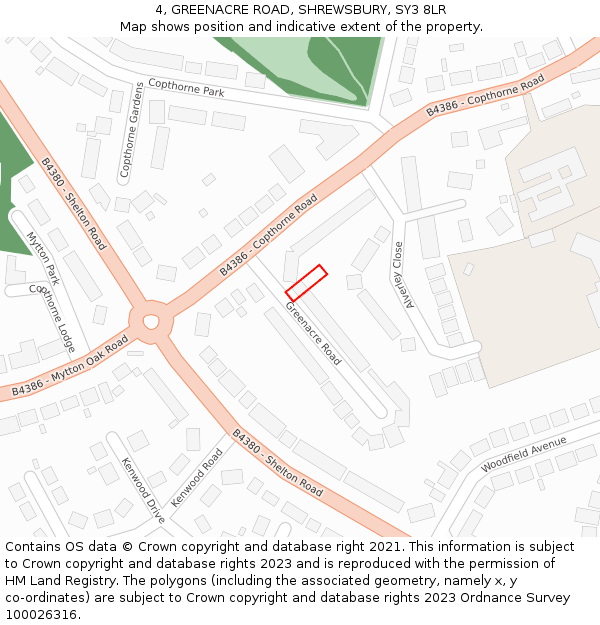 4, GREENACRE ROAD, SHREWSBURY, SY3 8LR: Location map and indicative extent of plot