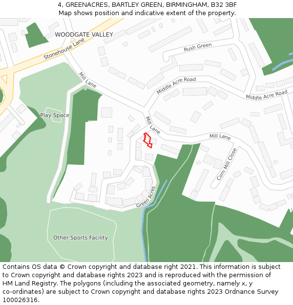 4, GREENACRES, BARTLEY GREEN, BIRMINGHAM, B32 3BF: Location map and indicative extent of plot