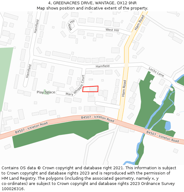 4, GREENACRES DRIVE, WANTAGE, OX12 9NR: Location map and indicative extent of plot
