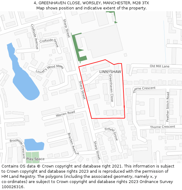 4, GREENHAVEN CLOSE, WORSLEY, MANCHESTER, M28 3TX: Location map and indicative extent of plot
