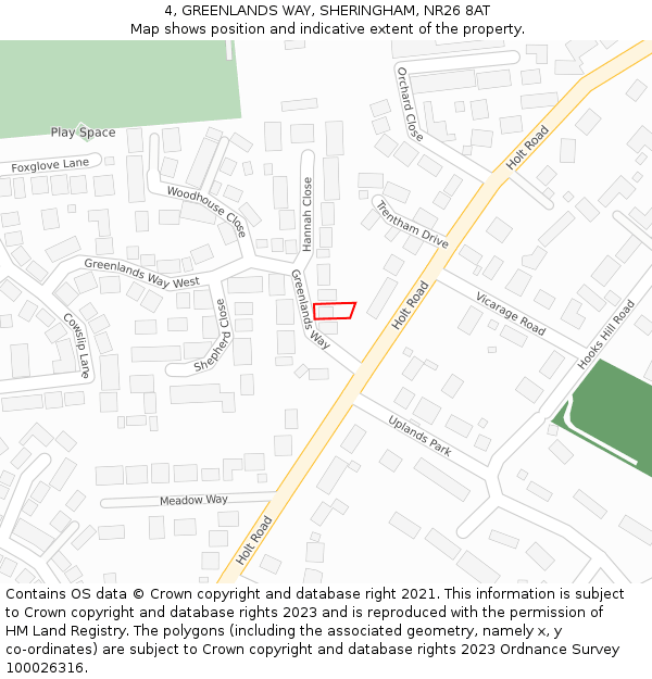4, GREENLANDS WAY, SHERINGHAM, NR26 8AT: Location map and indicative extent of plot