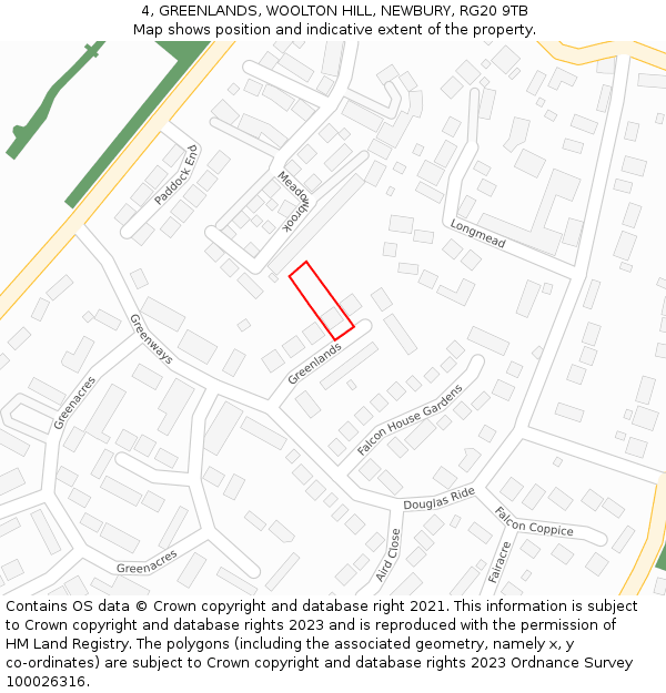 4, GREENLANDS, WOOLTON HILL, NEWBURY, RG20 9TB: Location map and indicative extent of plot