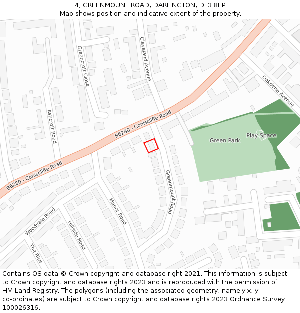 4, GREENMOUNT ROAD, DARLINGTON, DL3 8EP: Location map and indicative extent of plot
