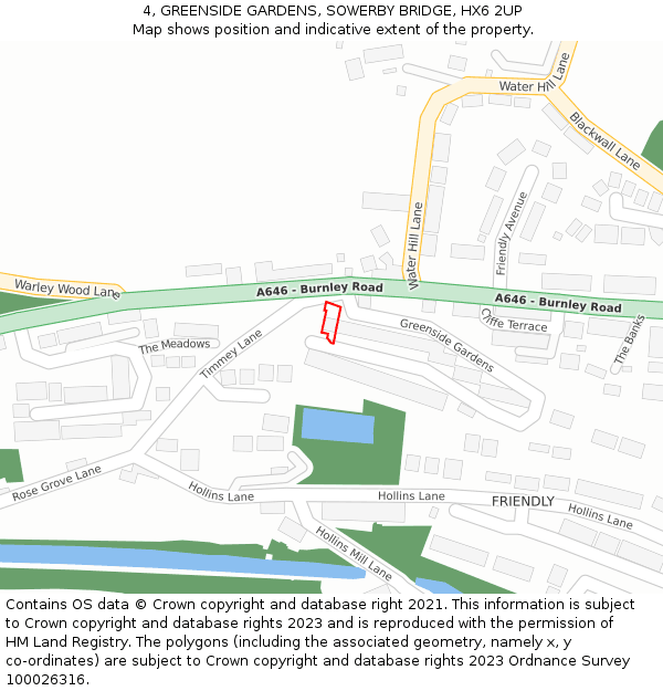 4, GREENSIDE GARDENS, SOWERBY BRIDGE, HX6 2UP: Location map and indicative extent of plot