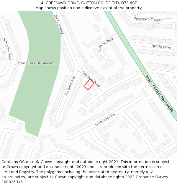 4, GREENWAY DRIVE, SUTTON COLDFIELD, B73 6SF: Location map and indicative extent of plot