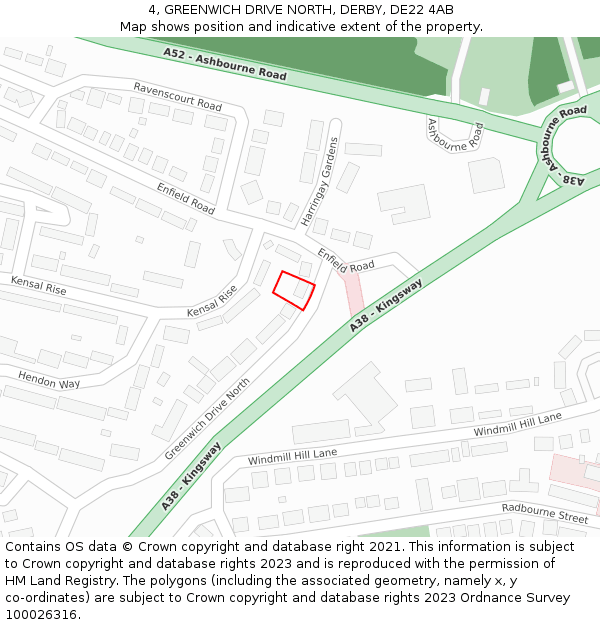4, GREENWICH DRIVE NORTH, DERBY, DE22 4AB: Location map and indicative extent of plot