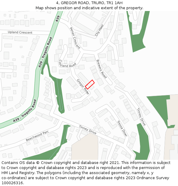 4, GREGOR ROAD, TRURO, TR1 1AH: Location map and indicative extent of plot