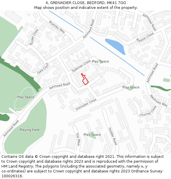 4, GRENADIER CLOSE, BEDFORD, MK41 7GG: Location map and indicative extent of plot