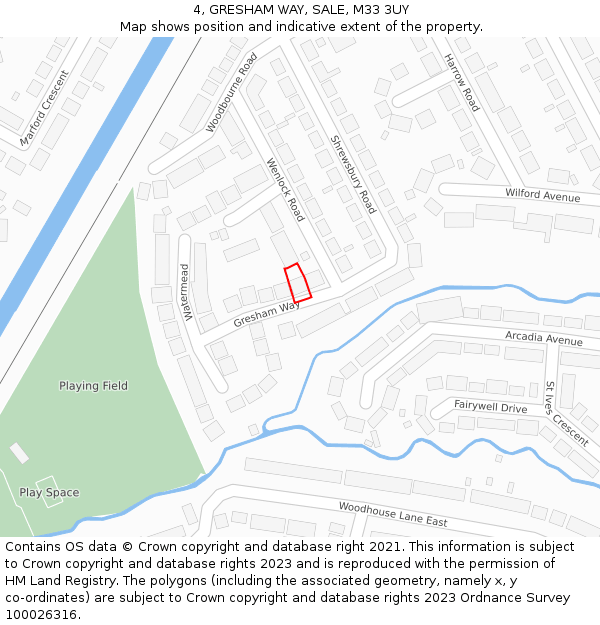 4, GRESHAM WAY, SALE, M33 3UY: Location map and indicative extent of plot