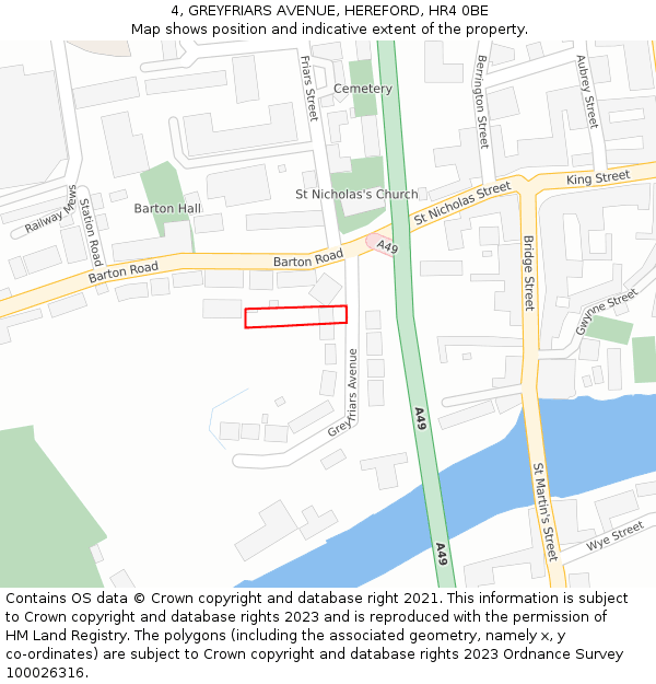 4, GREYFRIARS AVENUE, HEREFORD, HR4 0BE: Location map and indicative extent of plot