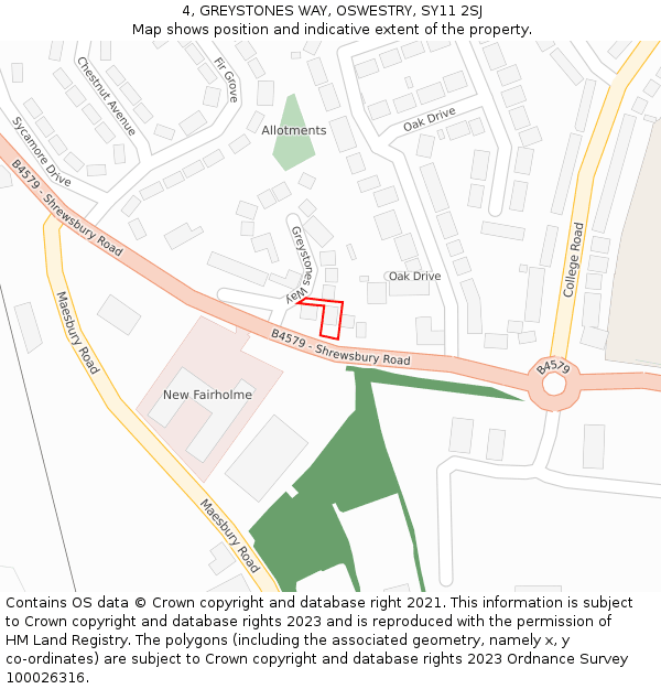 4, GREYSTONES WAY, OSWESTRY, SY11 2SJ: Location map and indicative extent of plot
