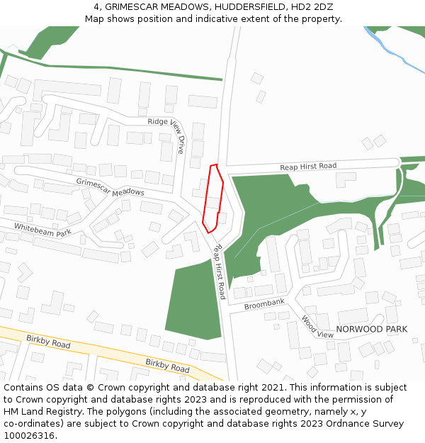 4, GRIMESCAR MEADOWS, HUDDERSFIELD, HD2 2DZ: Location map and indicative extent of plot