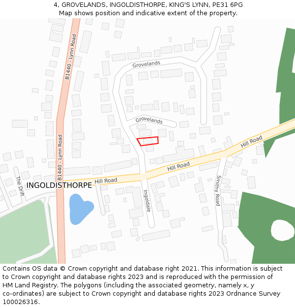 4, GROVELANDS, INGOLDISTHORPE, KING'S LYNN, PE31 6PG: Location map and indicative extent of plot
