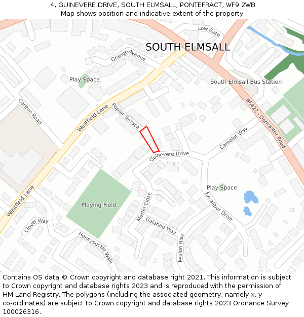 4, GUINEVERE DRIVE, SOUTH ELMSALL, PONTEFRACT, WF9 2WB: Location map and indicative extent of plot