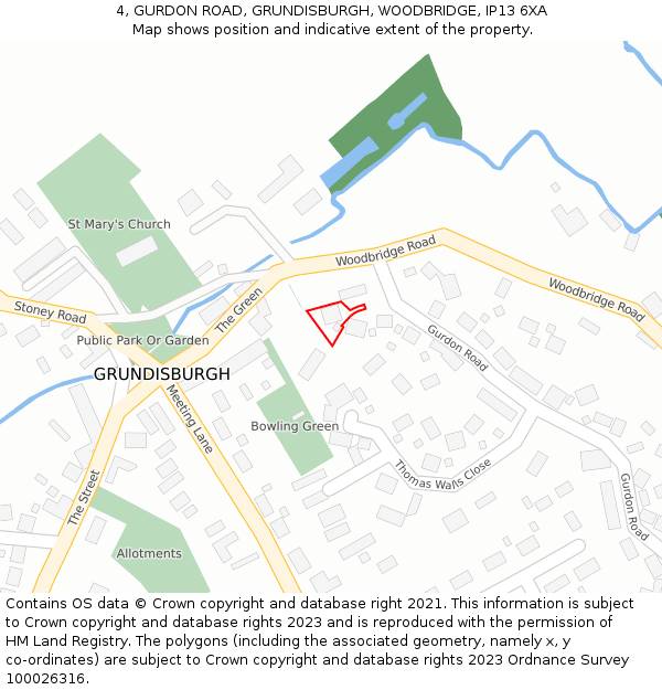 4, GURDON ROAD, GRUNDISBURGH, WOODBRIDGE, IP13 6XA: Location map and indicative extent of plot
