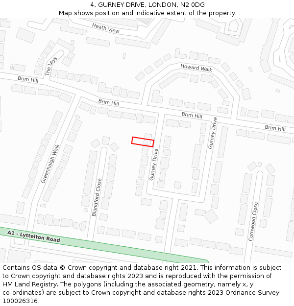 4, GURNEY DRIVE, LONDON, N2 0DG: Location map and indicative extent of plot
