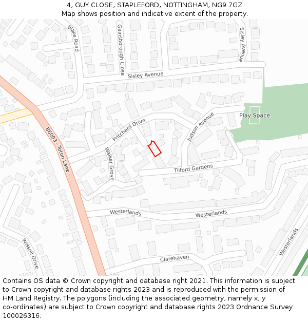 4, GUY CLOSE, STAPLEFORD, NOTTINGHAM, NG9 7GZ: Location map and indicative extent of plot