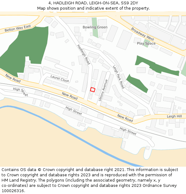 4, HADLEIGH ROAD, LEIGH-ON-SEA, SS9 2DY: Location map and indicative extent of plot