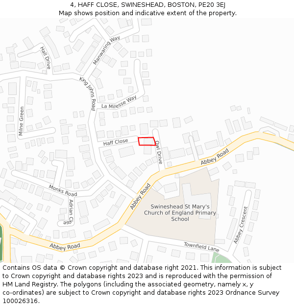 4, HAFF CLOSE, SWINESHEAD, BOSTON, PE20 3EJ: Location map and indicative extent of plot