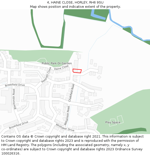 4, HAINE CLOSE, HORLEY, RH6 9SU: Location map and indicative extent of plot