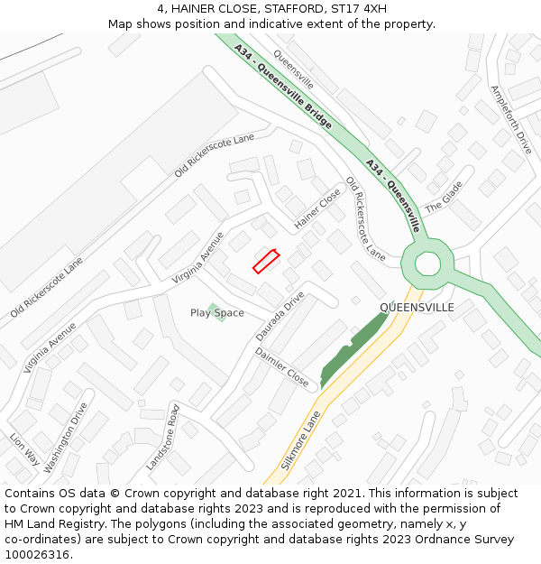 4, HAINER CLOSE, STAFFORD, ST17 4XH: Location map and indicative extent of plot