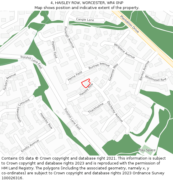 4, HAISLEY ROW, WORCESTER, WR4 0NP: Location map and indicative extent of plot