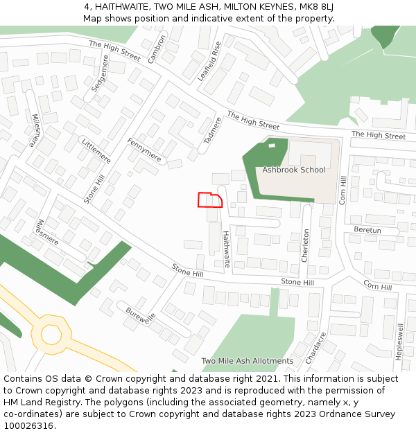 4, HAITHWAITE, TWO MILE ASH, MILTON KEYNES, MK8 8LJ: Location map and indicative extent of plot