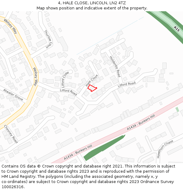 4, HALE CLOSE, LINCOLN, LN2 4TZ: Location map and indicative extent of plot