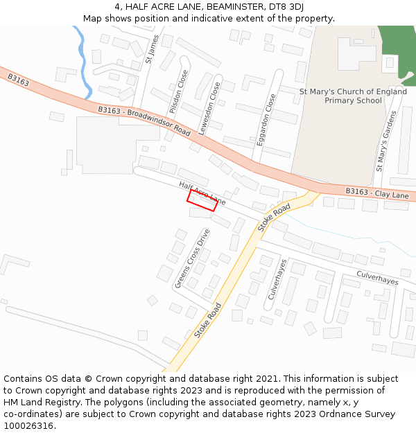 4, HALF ACRE LANE, BEAMINSTER, DT8 3DJ: Location map and indicative extent of plot